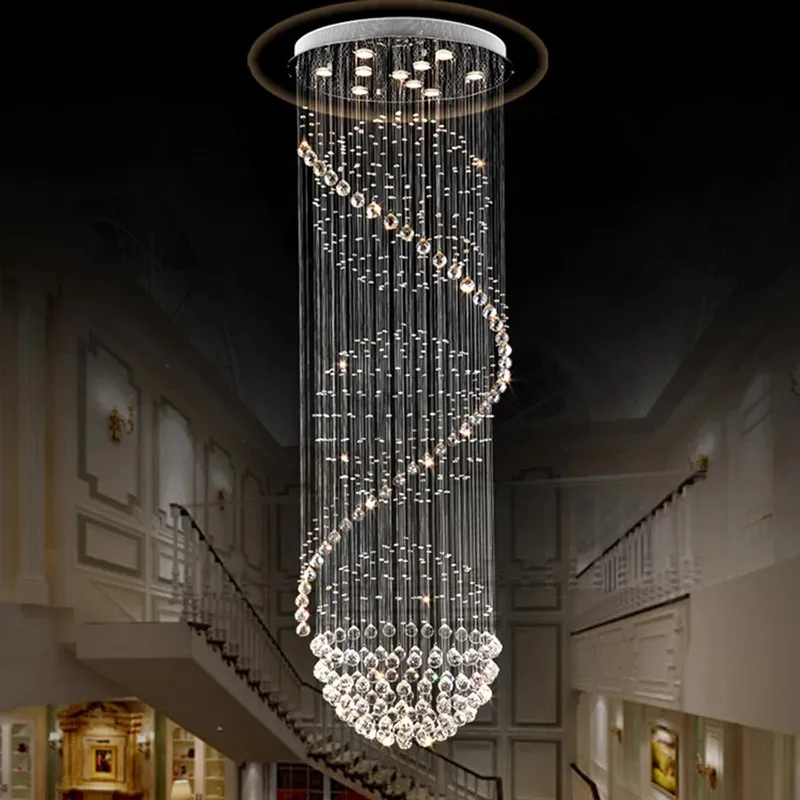 

Crystal Chandelier Modern Led Spiral Ball Raindrop K9 Crystal Lamp Nordic Living Room Duplex Building Hall Staircase Chandelier