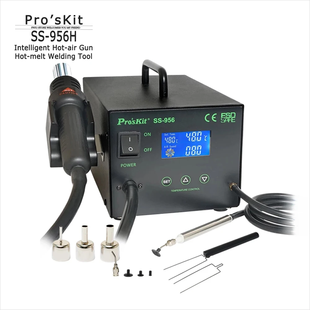Smart Hot Air Gun Pro'skit SS-956H 2 In 1 Rework Station with Vacuum Pickup Anti-static LCD Intelligent Hot-melt Welding Tool
Smart Hot Air Gun Pro'skit SS-956H 2 In 1 Rework Station with Vacuum Pickup Anti-static LCD Intelligent Hot-melt Welding Tool