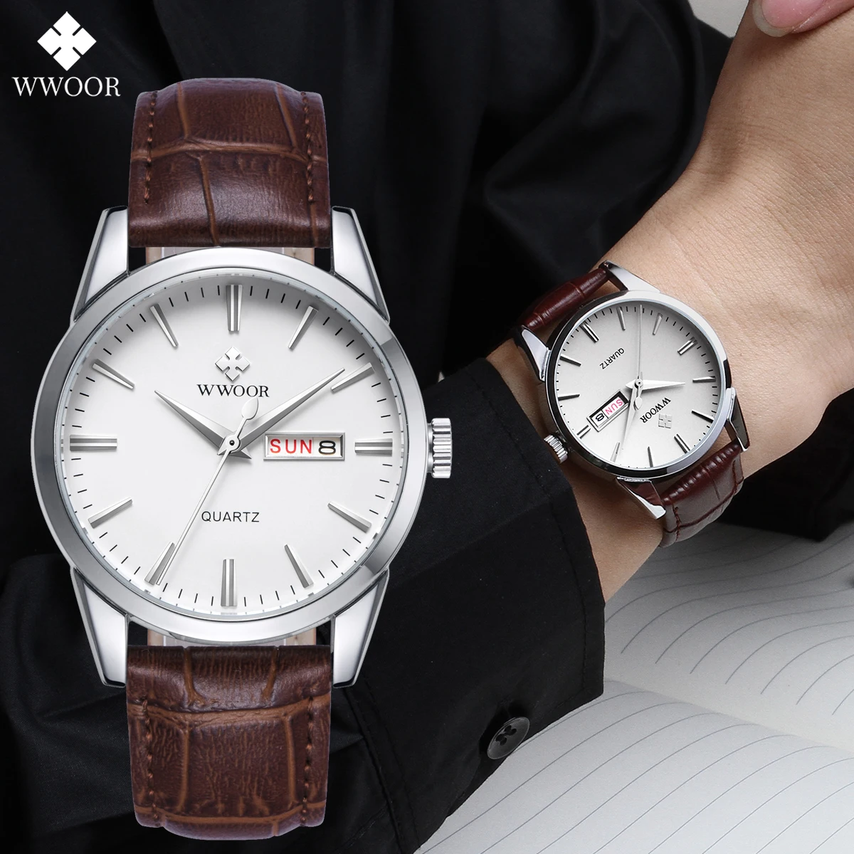 

WWOOR Top Brand Luxury Men Watch Classic Casual Leather Man Quartz Wrist Watch Waterproof Date Watch For Men Clock reloj hombre