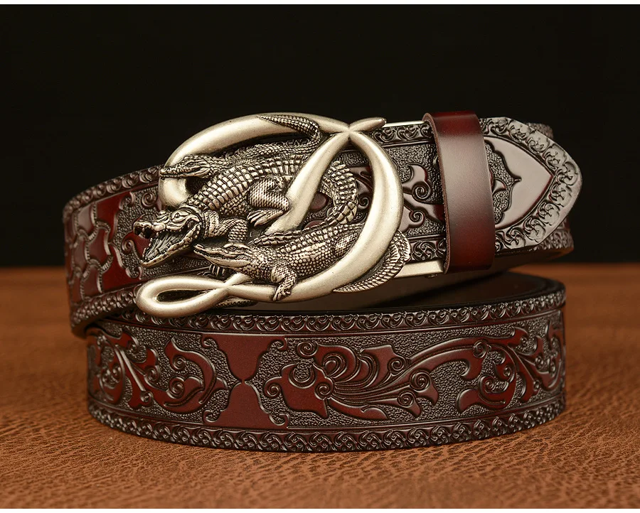 SupSindy Men Genuine Leather Belt Luxury Gold Crocodile Metal Automatic Buckle Cowhide Belts for Men Jeans Waistband Male Strap SupSindy Men Genuine Leather Belt Luxury Gold Crocodile Metal Automatic Buckle Cowhide Belts for Men Jeans Waistband Male Strap