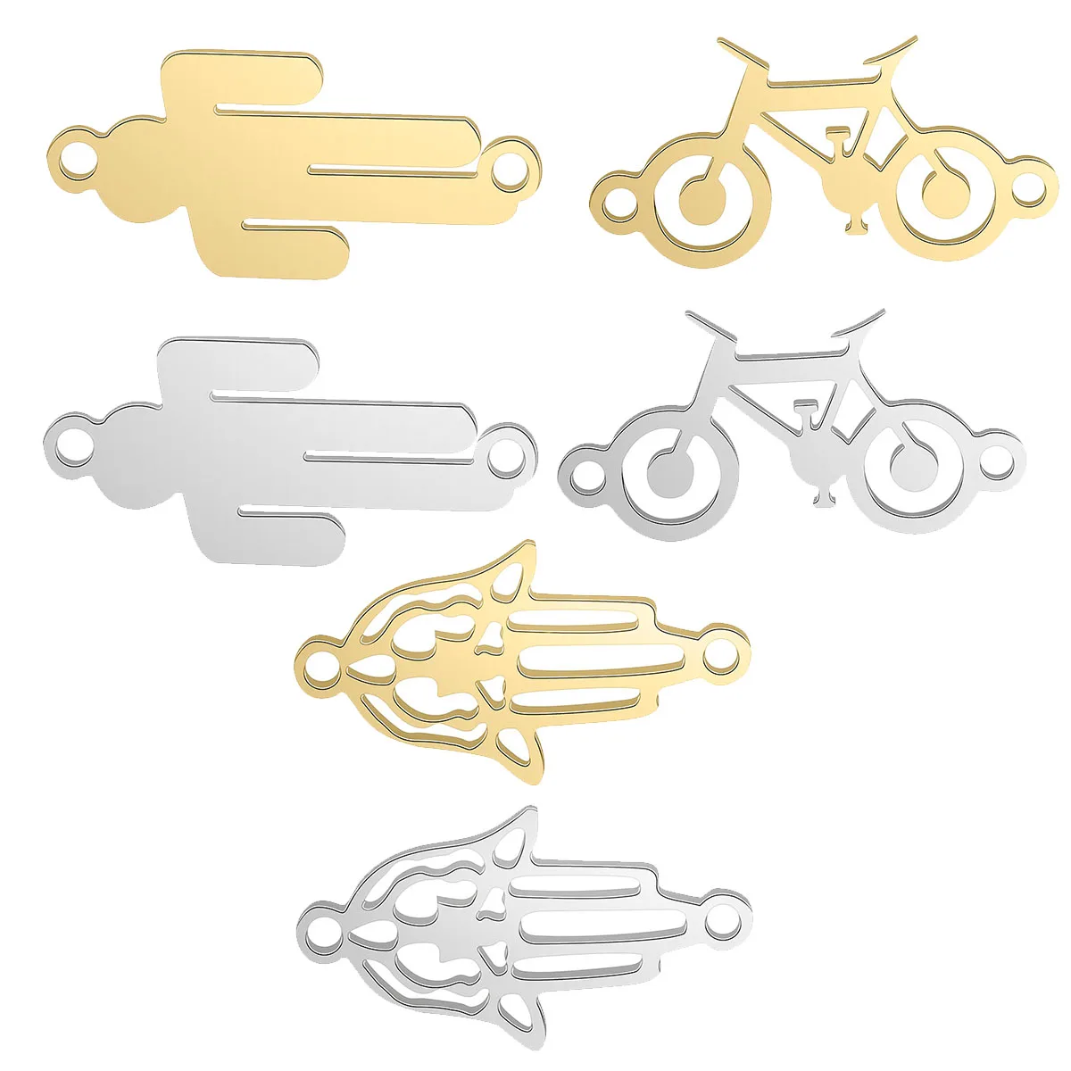 10pcs/Lot Stainless Steel Bike Cactus & Hand Fatima Hamsa Charms Fit Bracelet Connector Necklace for DIY Anklet Jewelry Making 
10pcs/Lot Stainless Steel Bike Cactus & Hand Fatima Hamsa Charms Fit Bracelet Connector Necklace for DIY Anklet Jewelry Making