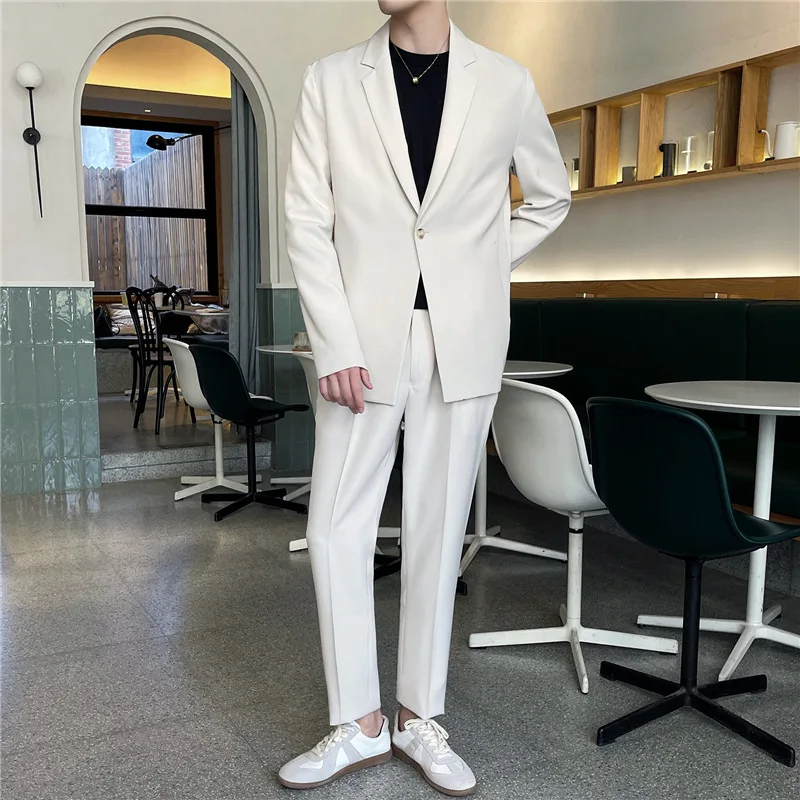 Groom suit white casual trend loose light mature style men's suit jacket + pants
Groom suit white casual trend loose light mature style men's suit jacket + pants