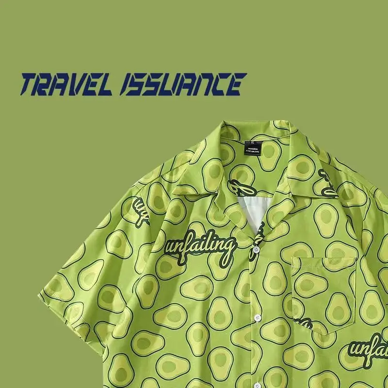 Korean-style avocado summer fresh and fun all-over printed short-sleeved men and women vintage Hawaiian trend brand loose shirts
Korean-style avocado summer fresh and fun all-over printed short-sleeved men and women vintage Hawaiian trend brand loose shirts