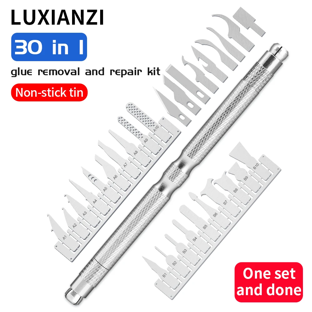 LUXIANZI 29pcs IC Chip Repair Thin Blade Dismantling CPU IC Prying Knife Phone Computer Motherboard Remove Glue Repair Tool Set
LUXIANZI 29pcs IC Chip Repair Thin Blade Dismantling CPU IC Prying Knife Phone Computer Motherboard Remove Glue Repair Tool Set