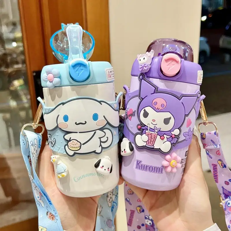 

Cute Cartoon Kuromi Kids Thermos Cup Kawaii Anime My Melody Cinnamoroll Girl Stainless Steel Thermos Cup Strap Water Bottle Gift