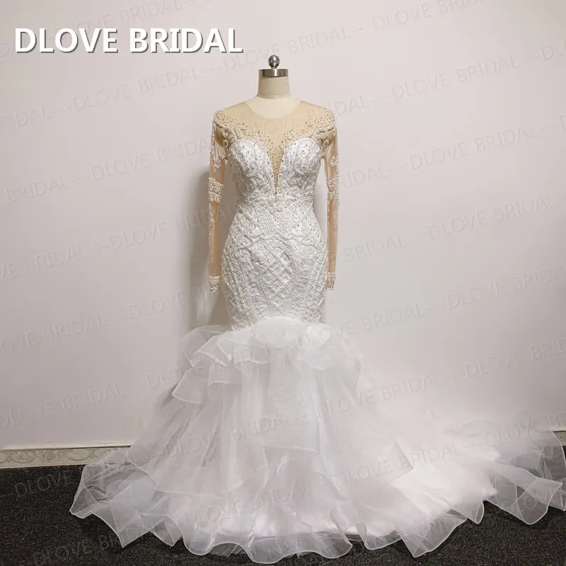 Custom Make Mermaid Long Sleeves Wedding Dress Hand Beadings Bridal Gown Factory Real Photos
Custom Make Mermaid Long Sleeves Wedding Dress Hand Beadings Bridal Gown Factory Real Photos