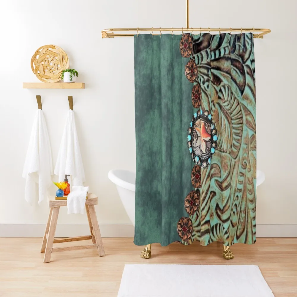 

Rustic cowboy cowgirl western country green tealShower Curtain Waterproof Fabric Shower For Bathrooms Curtain