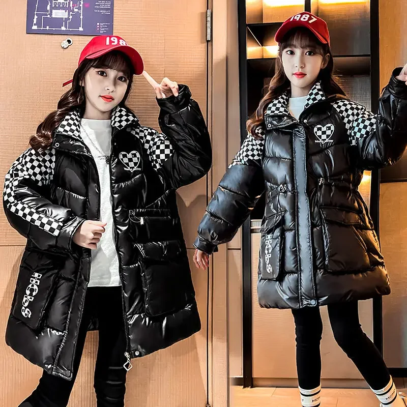 

Winter Jacket for Girls 13 To 14 Years Coat Fashion Hooded Waterproof Child Splicing Style Outerwear Teen Outfit Kids Warm Parka