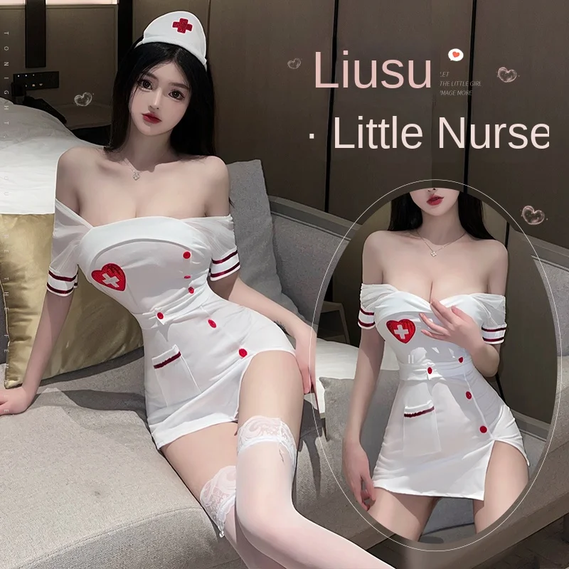 

Забавное нижнее белье, Милое сексуальное женское белье для медсестры, комплект сексуального нижнего белья, платье с одной линией горловины, простое облегающее короткое платье с открытой спиной, милое