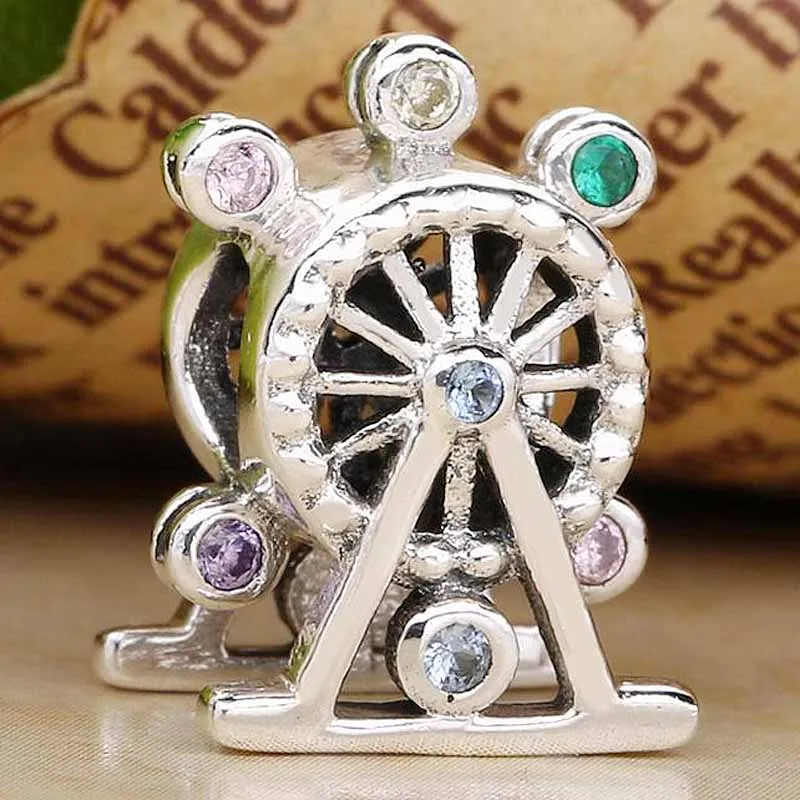 

New Ferris Wheel With Multi-Colored Crystal Carriages Beads Fit 925 Sterling Silver Bead Charm Bracelet DIY Jewelry