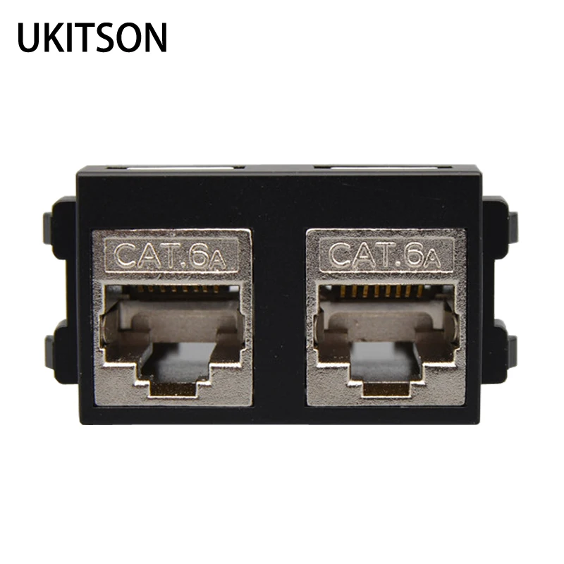 2 порта проходят сквозь CAT6A RJ45 щит гнездовой модуль черного цвета 23x36 мм гнездовой разъем CAT.6A разъем Ethernet
2 порта проходят сквозь CAT6A RJ45 щит гнездовой модуль черного цвета 23x36 мм гнездовой разъем CAT.6A разъем Ethernet