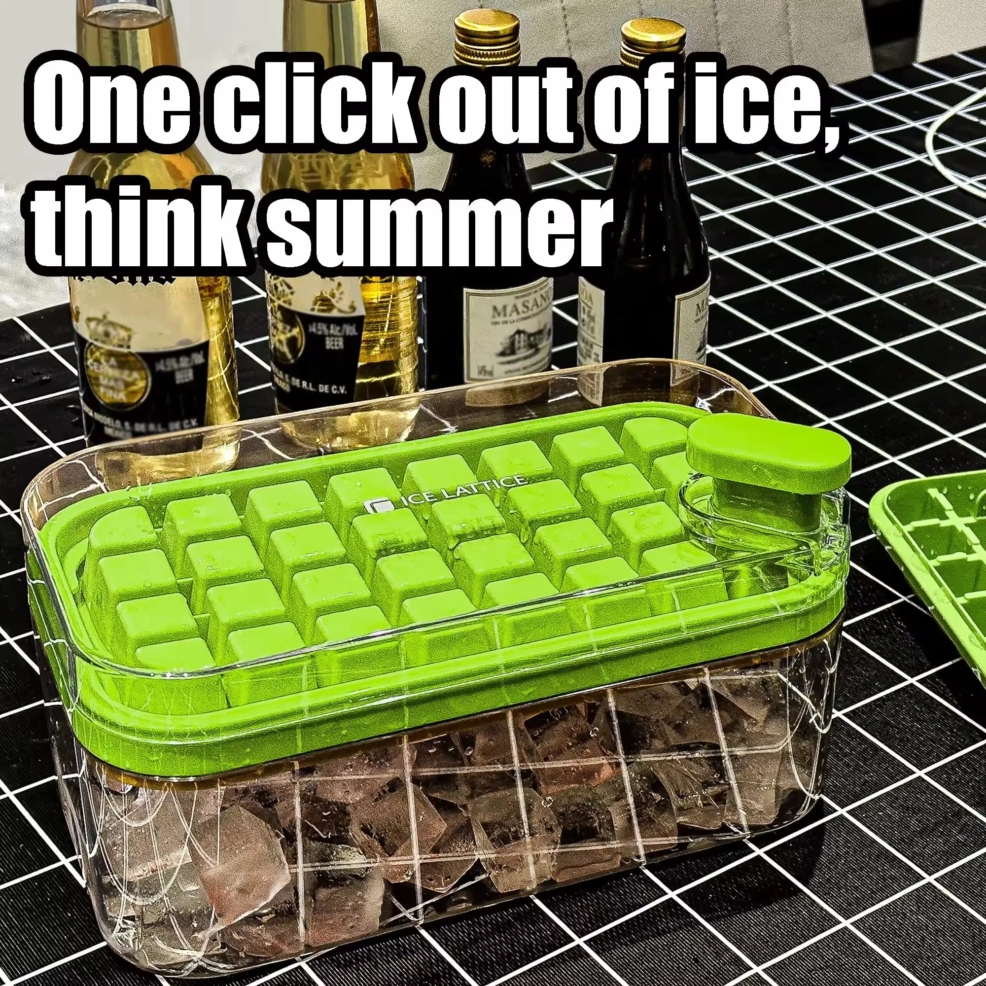 

32 Grid Silicone Ice Cube Tray Molud Press Type Ice Cube Tray With Storage Box Kitchen Gadget Ice Bucket for Beer Quick-freeze