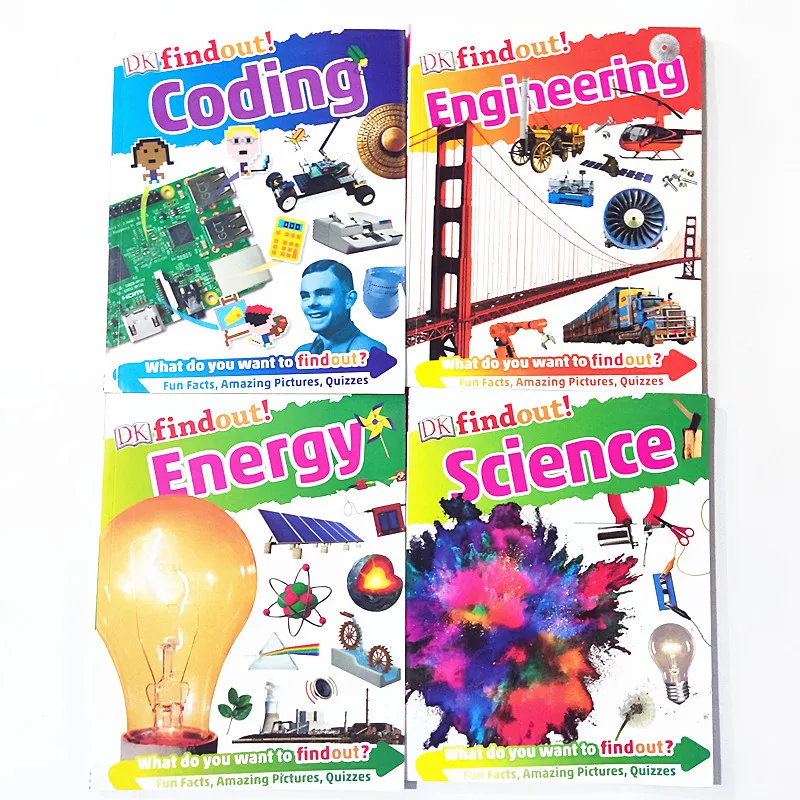 

4 Books/set English Encyclopedia findout Science/Coding/Engineering/Energy science and technology aged 6 to 12 Baby English Book