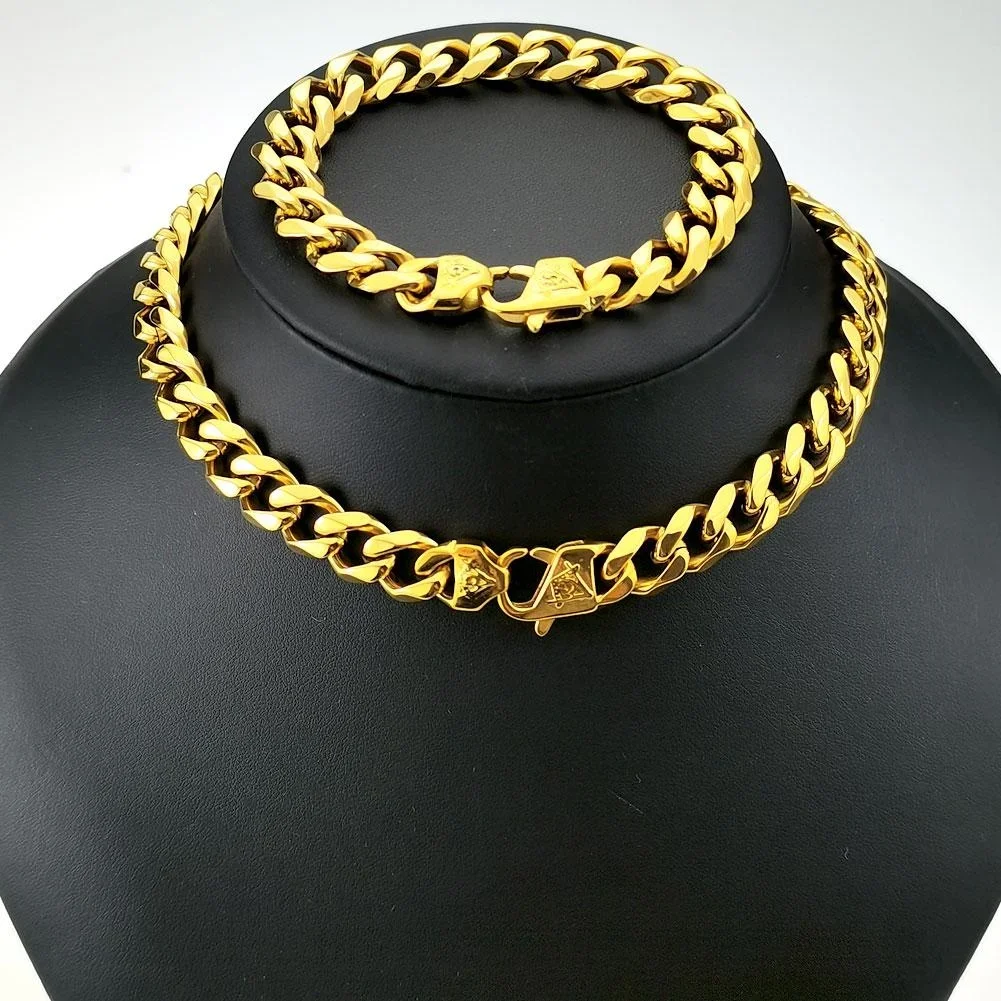 

Necklace & Bracelet Mens Women Freemasonry Masonic Mason Jewely Stainless Steel 11mm Width