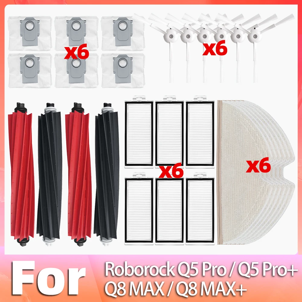 

Compatible For Roborock Q5 Pro / Q5 Pro+ / Q8 Max / Q8 Max+ Main Side Brush HEPA Filter Mop Pad Dust Bag Parts Accessories