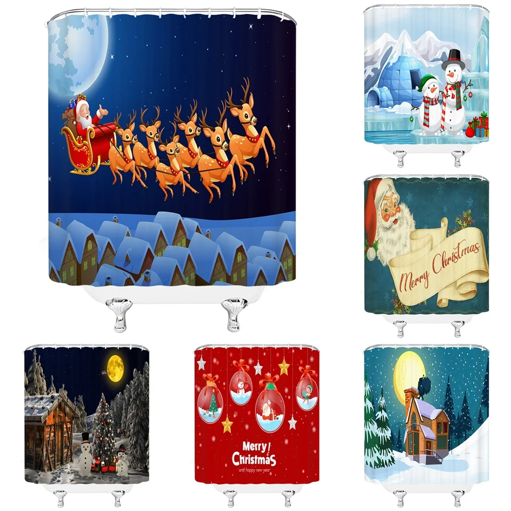Christmas Night Full Moon Shower Curtains Winter Scenery Forest Cartoon Funnly Snowman Xmas Trees Elk Santa Fabric Bath Curtains
Christmas Night Full Moon Shower Curtains Winter Scenery Forest Cartoon Funnly Snowman Xmas Trees Elk Santa Fabric Bath Curtains