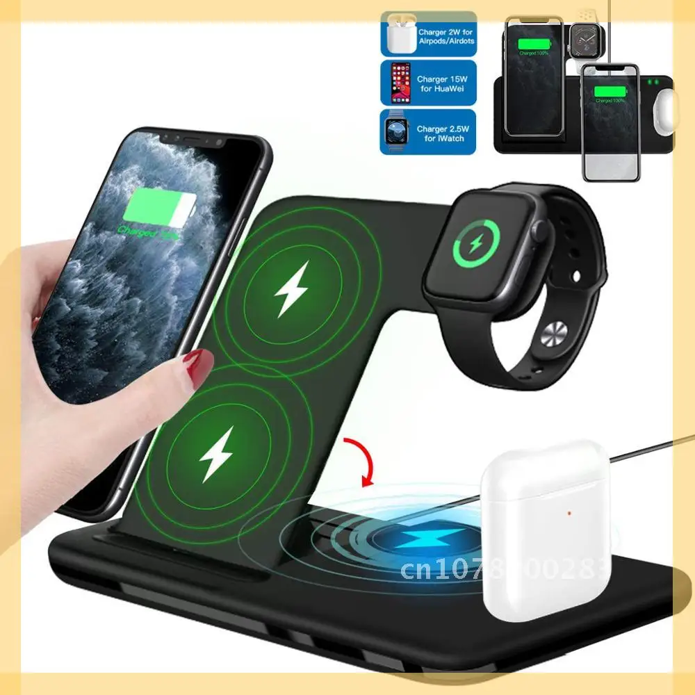 

15W Qi Fast Wireless Charger Stand For iPhone 11 12 X 8 Watch 4 in 1 Foldable Charging Dock Station for Airpods Pro iWatch