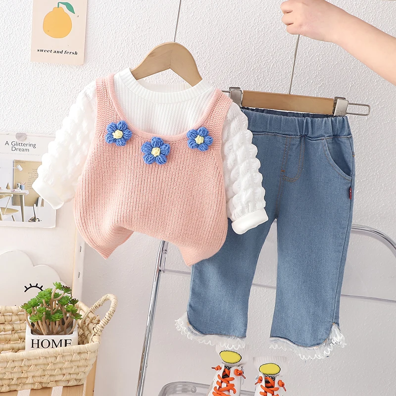 Baby Girls Clothing Sets Kids Knitted Vest Puff Sleeve T Shirt Lace Jeans Infant Outfits Children Clothes Princess Costume
Baby Girls Clothing Sets Kids Knitted Vest Puff Sleeve T Shirt Lace Jeans Infant Outfits Children Clothes Princess Costume