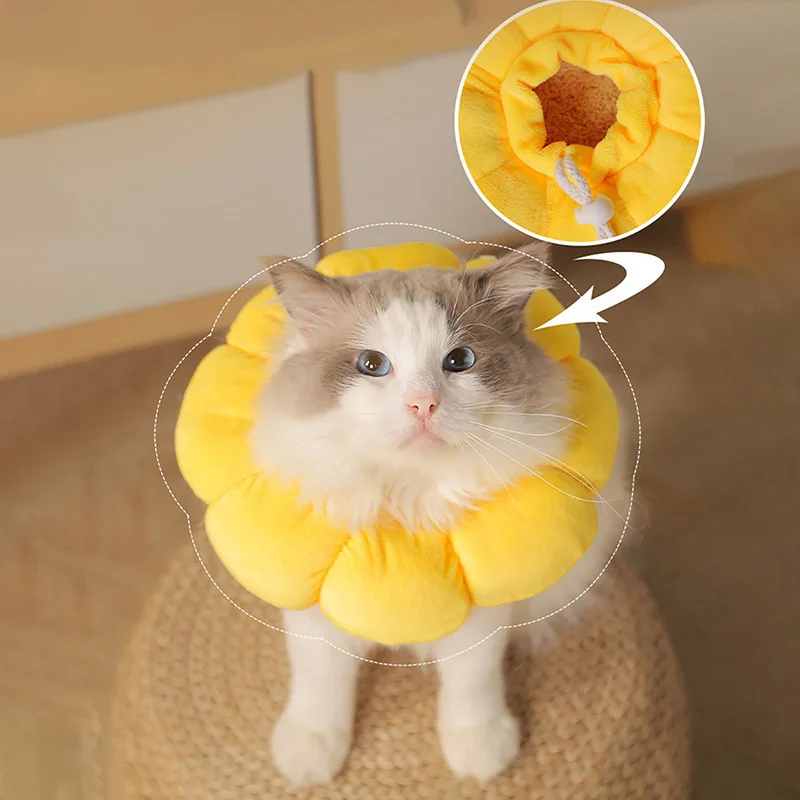 

Cat Collar Anti-Bite Surgery Anti-Lick Wound Healing Protection Sunflower Shape Pet Recovery Collar Elizabethan Adjustable Colla