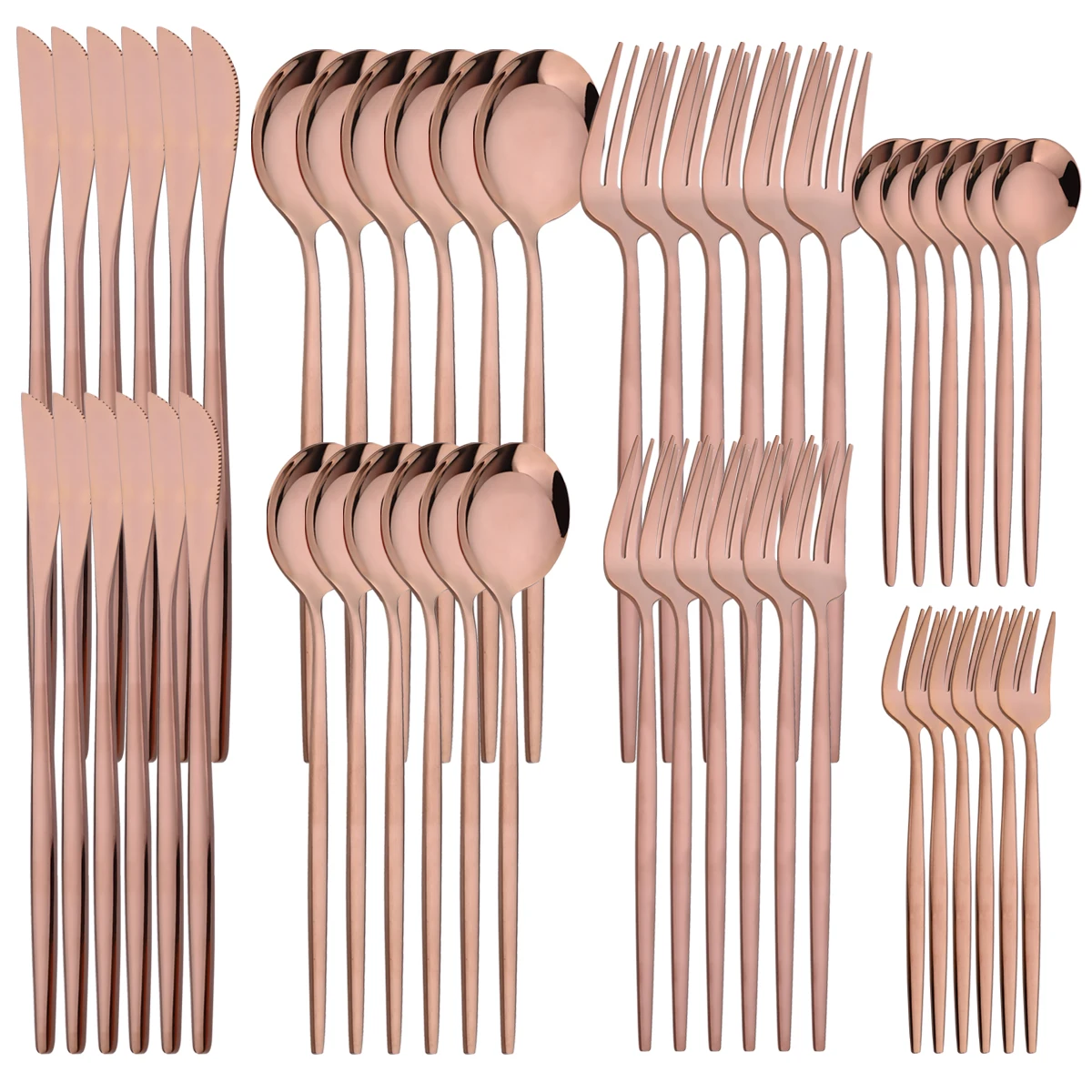 

48pcs/set Rose Cutlery Tableware Set Dessert Knife Fork Teaspoon Dinnerware Stainless Steel Flatware Western Kitchen Silverware