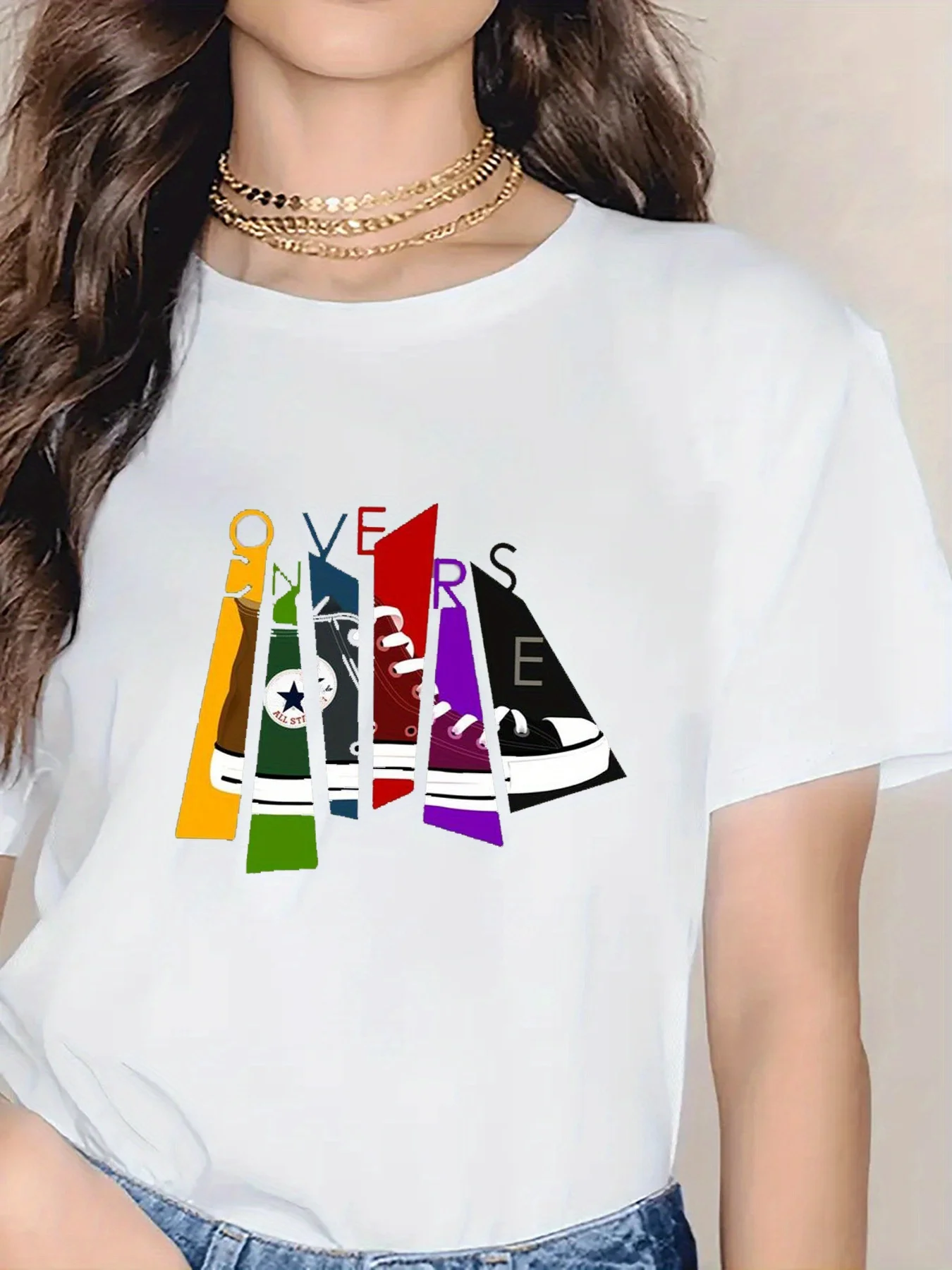 Shoes Print Crew Neck T-shirt, Short Sleeve Casual Top For Summer & Spring, Women's Clothing
Shoes Print Crew Neck T-shirt, Short Sleeve Casual Top For Summer & Spring, Women's Clothing
