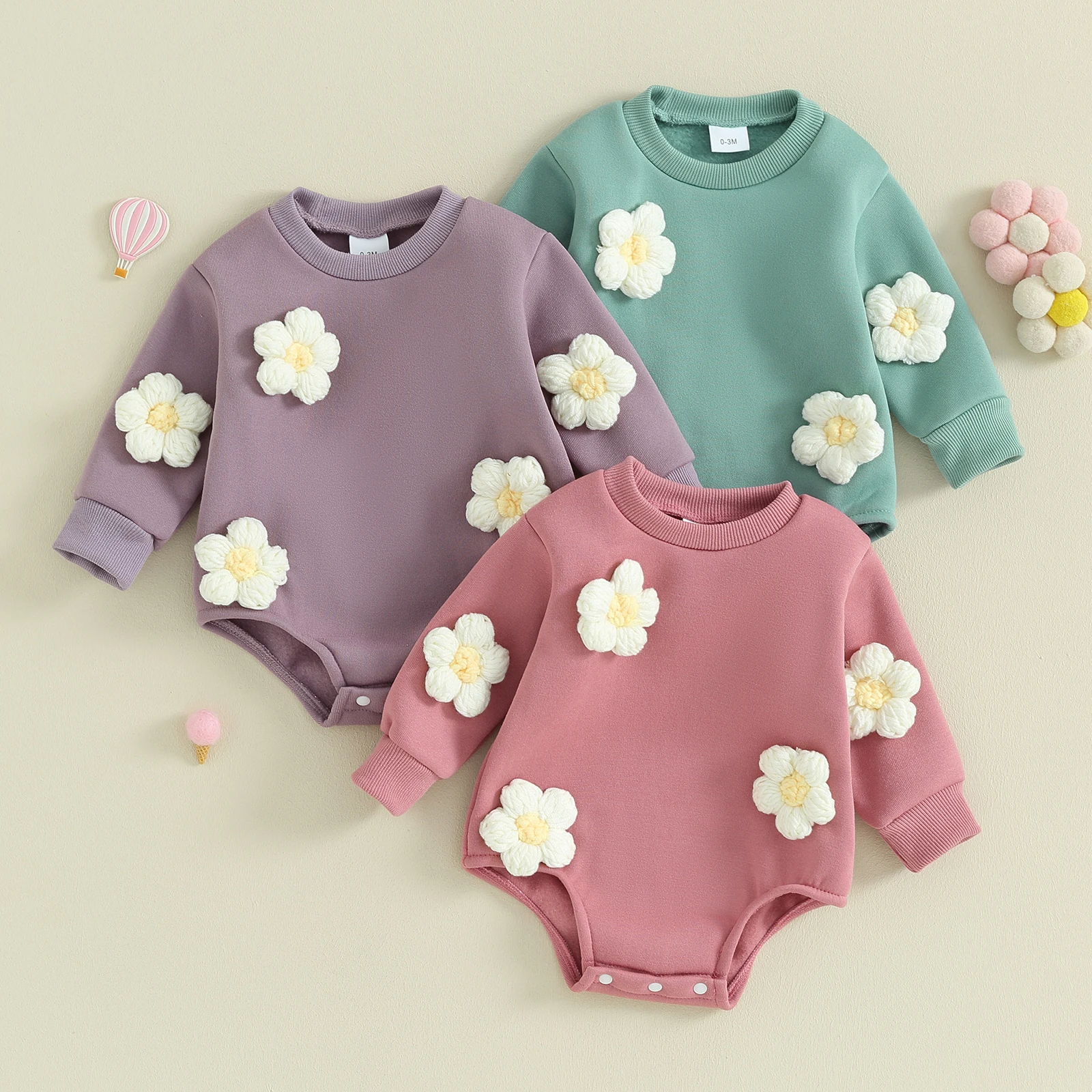 Cute Baby Sweatshirt Romper Bubble Long Sleeve Crew Neck 3D Flower Bodysuit Jumpsuits Newborn Girl Spring Fall Clothes
Cute Baby Sweatshirt Romper Bubble Long Sleeve Crew Neck 3D Flower Bodysuit Jumpsuits Newborn Girl Spring Fall Clothes