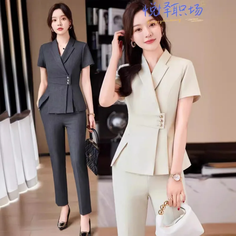 

Business Suit Women's Summer Thin Short Sleeve Formal Wear Temperament Hotel Manager Front Desk Frock Jewelry Shop Workwear