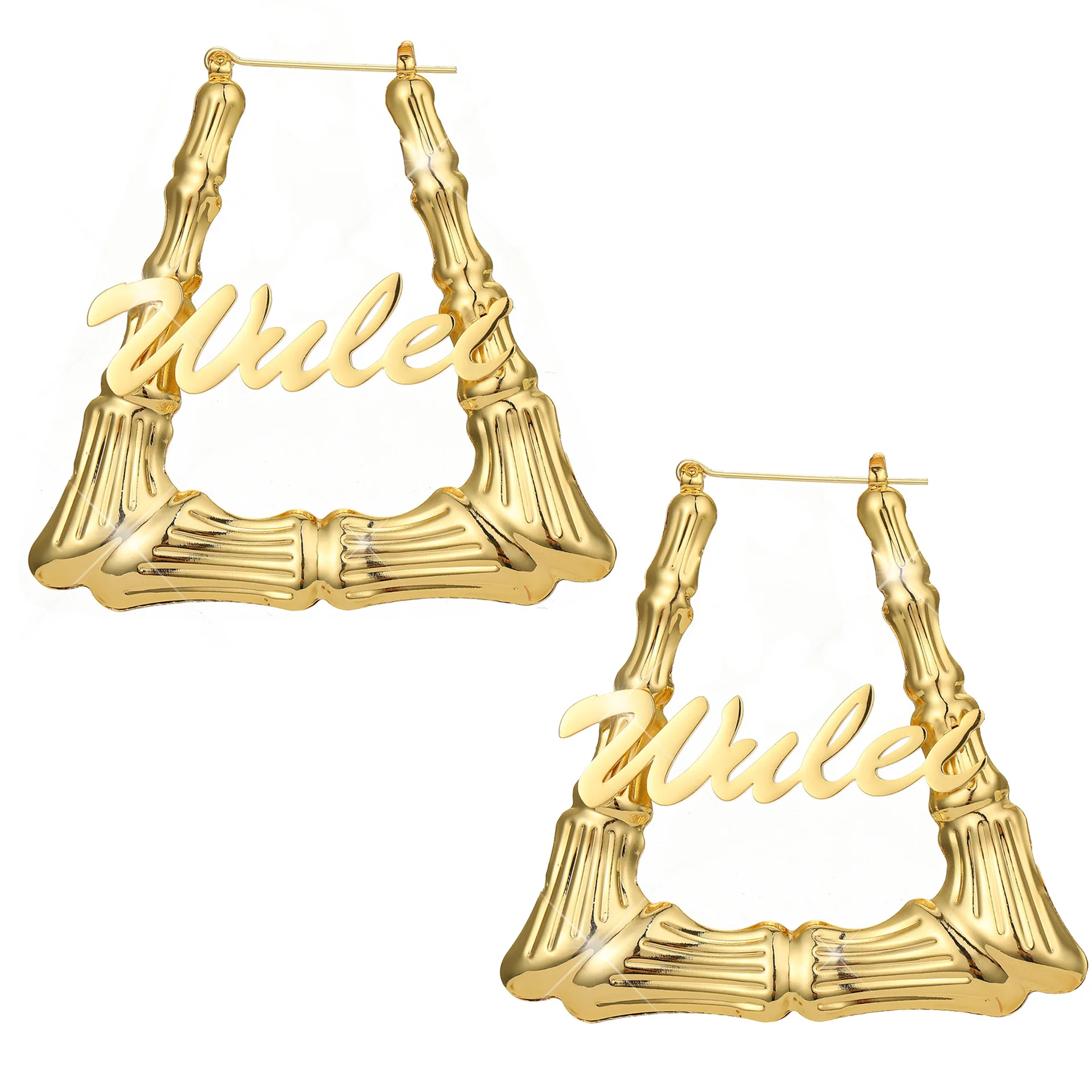 

Personality Stainless Steel Custom Name Trapezoidal Slub Woman Earrings