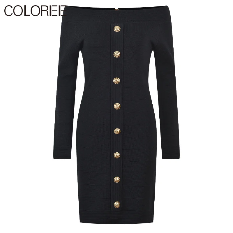 Sexy Off Shoulder Short Dresses for Women 2023 Autumn Winter Luxury Gold Buttons Long Sleeve Knitted Sweater Dress Vestidos
Sexy Off Shoulder Short Dresses for Women 2023 Autumn Winter Luxury Gold Buttons Long Sleeve Knitted Sweater Dress Vestidos