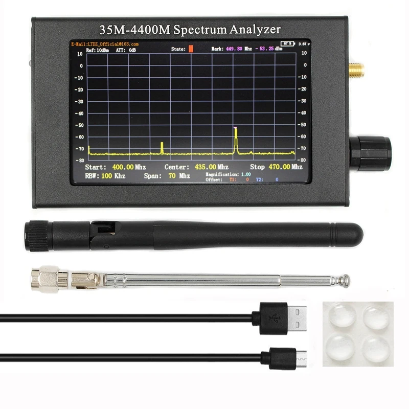 35M-4400Mhz Spectrum Analyzer 4.3Inch LCD Screen Professional Handheld Spectrum Analyzer Measurement Interphone Signal Durable
35M-4400Mhz Spectrum Analyzer 4.3Inch LCD Screen Professional Handheld Spectrum Analyzer Measurement Interphone Signal Durable