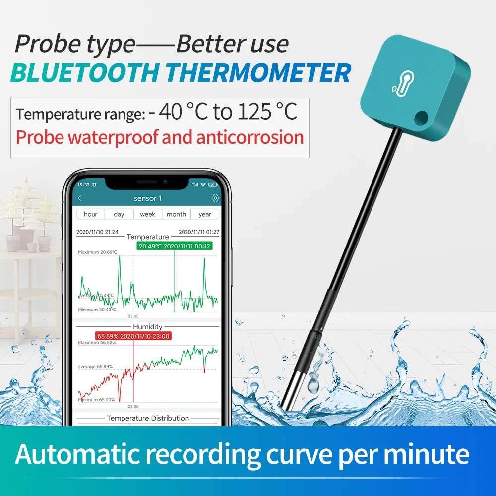 Bluetooth датчик температуры и влажности с зондом, измеритель, контроллер, термометр, гигрометр, удаленный будильник
Bluetooth датчик температуры и влажности с зондом, измеритель, контроллер, термометр, гигрометр, удаленный будильник