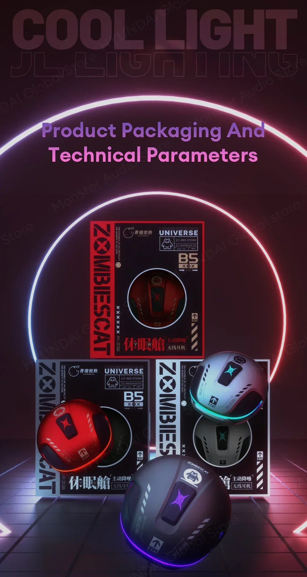 ZOMBIESCAT B5 RGB Light-in-Ear Earphones Wireless Bluetooth Earbuds ANC Active Noise Cancellation Headphones Gaming Low Latency ZOMBIESCAT B5 RGB Light in-Ear Earphones Wireless Bluetooth Earbuds ANC Active Noise Cancellation Headphones Gaming Low Latency