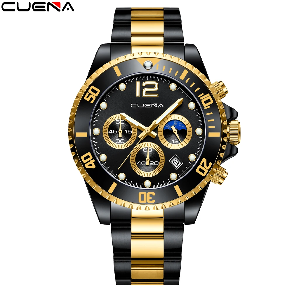 

CUENA Brand Fashion Simple Men's Stainless Steel Watch Luxury Calendar Quartz Watch Business Watch Men's Clock Relogio Masculino