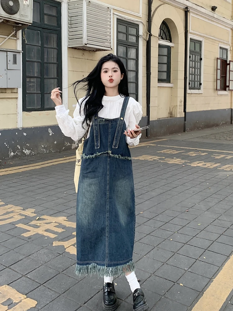 Casual Loose Tassel Retro Denim Women's Dress Korean Style Summer Baggy Pockets Versatile Simple Office Lady Suspender Frocks
Casual Loose Tassel Retro Denim Women's Dress Korean Style Summer Baggy Pockets Versatile Simple Office Lady Suspender Frocks