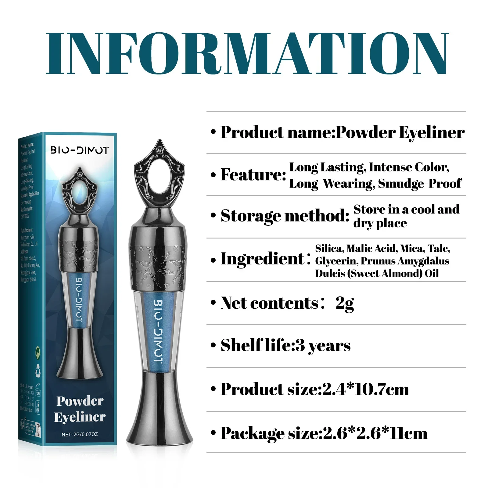Blue Powder Eyeliner 2g by BIO-DIMOT, Long Lasting & Smudge Proof, Intense Color Eye Makeup for Swimming, Parties & Daily Use 10 Sf8dc6ed7127140cfb108e7e6f3788904Z