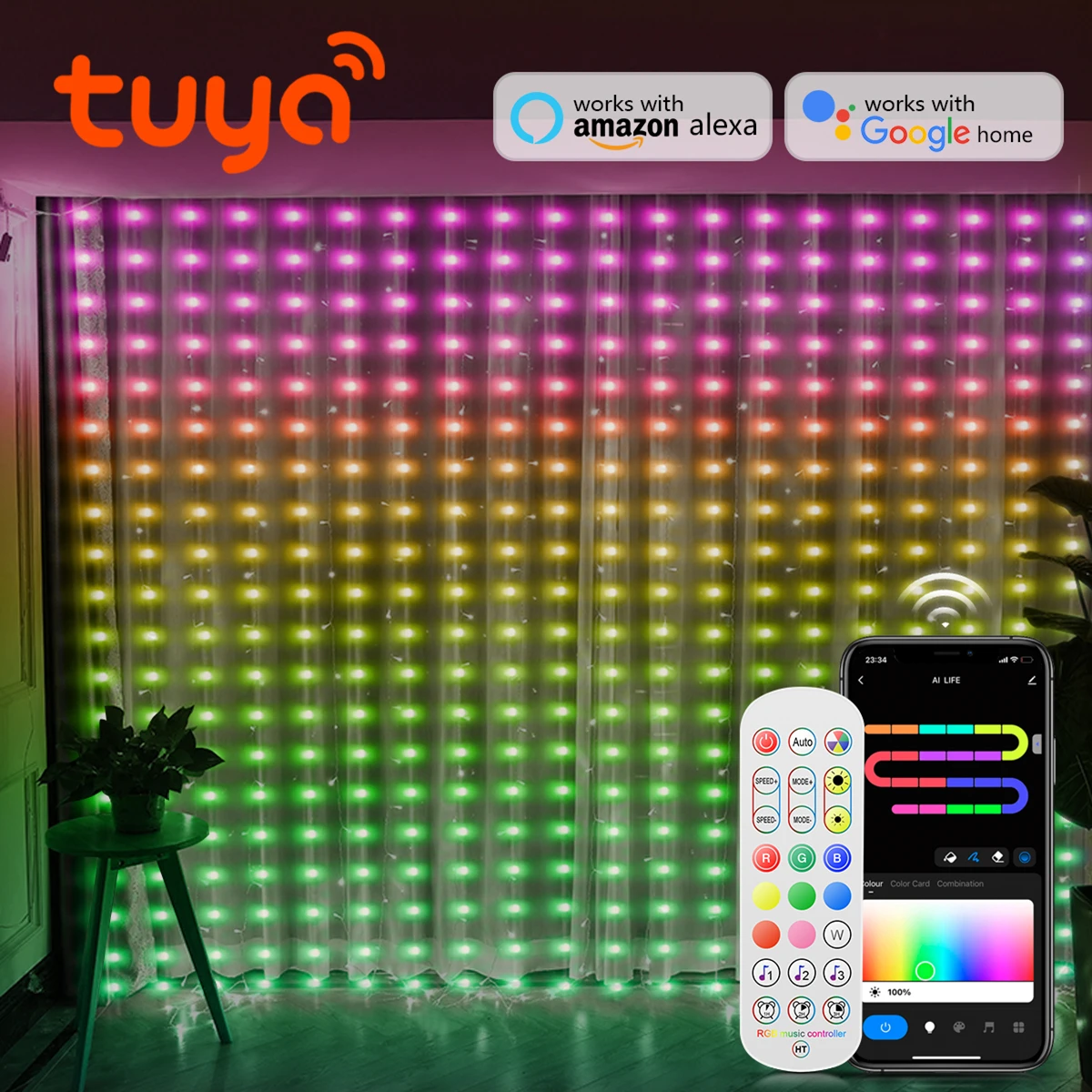 Tuya Smart Wifi Curtain Light Music RGB Dream Colorful LED String Light USB Festoon Fairy Lights Christmas Decor Garland Lamp
Tuya Smart Wifi Curtain Light Music RGB Dream Colorful LED String Light USB Festoon Fairy Lights Christmas Decor Garland Lamp