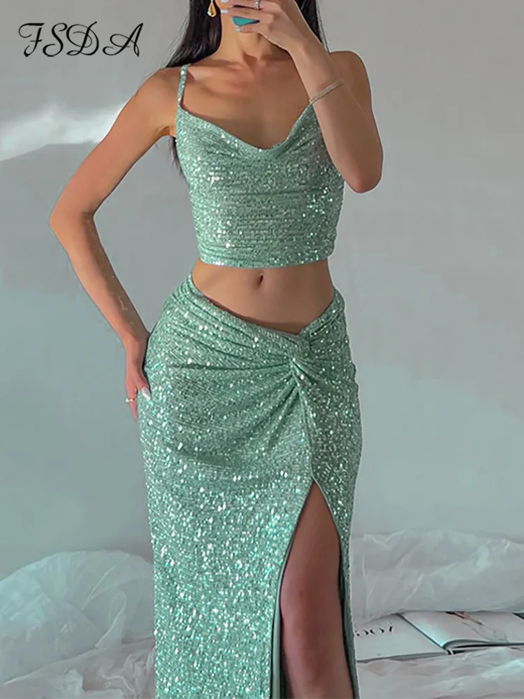 FSDA Sequined Green Crop Top And Midi Skirt Sexy Two Piece Set Women 2022 Summer Beach Party Outfits Club
FSDA Sequined Green Crop Top And Midi Skirt Sexy Two Piece Set Women 2022 Summer Beach Party Outfits Club