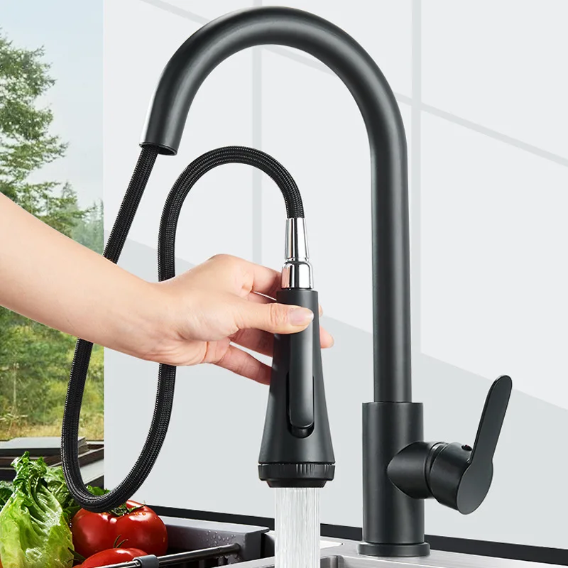 

Kitchen Faucet Hot and Cold Pull-out Universal Telescopic Anti-splash Sink Household Shower Washbasin Dishwashing Sinks