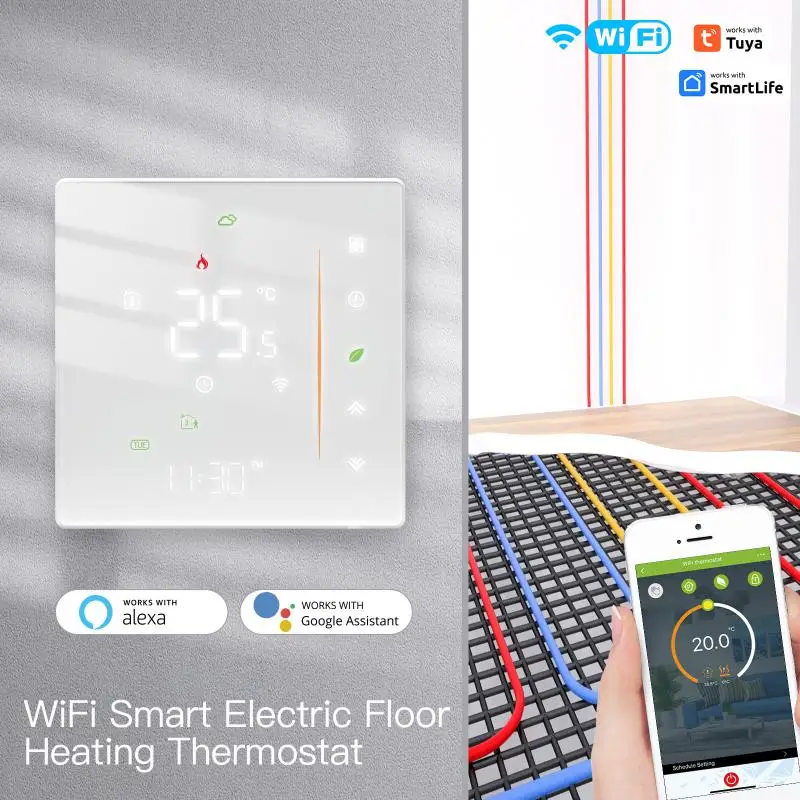 WiFi Water/Electric Floor Heating Thermostat Water Gas Boiler Temperature Control Tuya/Smart APP Alexa Voice
WiFi Water/Electric Floor Heating Thermostat Water Gas Boiler Temperature Control Tuya/Smart APP Alexa Voice