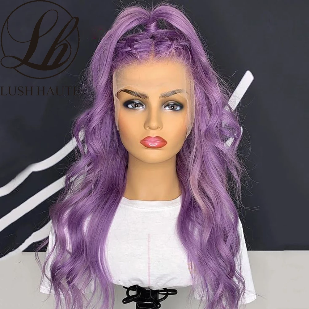 

30 Inch Long Lilac Purple Synthetic Lace Front Heat Resistant 13X3 Body Wave Lace Front Wig Pre Plucked Lavender Wig Free Part