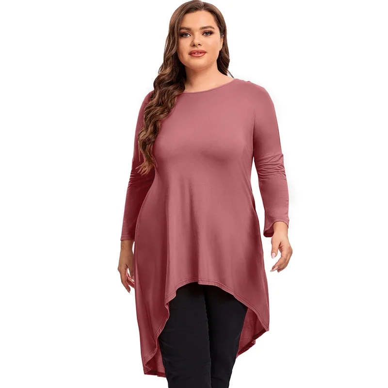 

Plus Size Long Casual Hi Low Tunic Tops Women Long Sleeve Spring Autumn Swing Blouse T Shirt Loose Fit Flare Large Size Tops 8XL