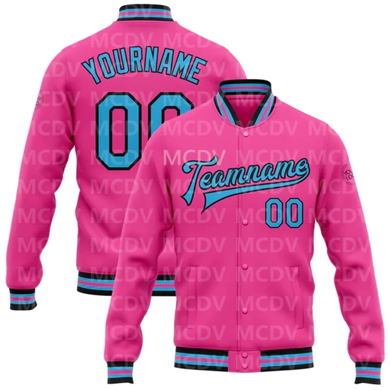 Custom Pink Sky Blue-Black Bomber Full-Snap Varsity Letterman Jacket Baseball Button Jacket
Custom Pink Sky Blue-Black Bomber Full-Snap Varsity Letterman Jacket Baseball Button Jacket
