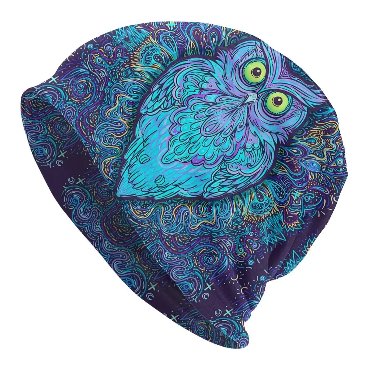 

Abstract Owl And Psychedelic Ornate Pattern Thin Skullies Beanies Outdoor Caps For Men Women Owl Animal Ski Caps Bonnet Hats