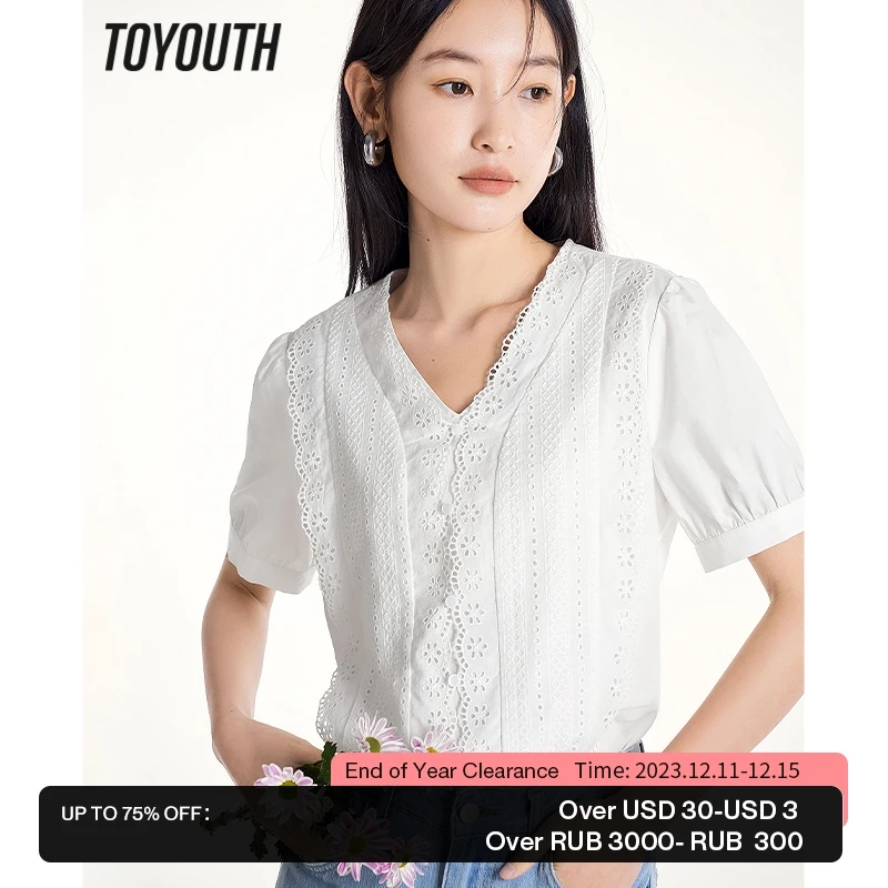 Toyouth Women Blouse 2023 Summer Puff Sleeves V Neck Loose Shirts Hollow Lace Embroidery Pure Cotton Elegant White Tops
Toyouth Women Blouse 2023 Summer Puff Sleeves V Neck Loose Shirts Hollow Lace Embroidery Pure Cotton Elegant White Tops