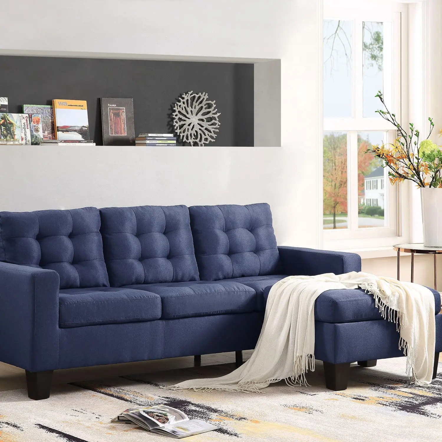 

Blue Linen ACME Earsom Sectional Sofa with Reversible Chaise Lounge - Elegant, Versatile, and Comfortable Living Room Furniture