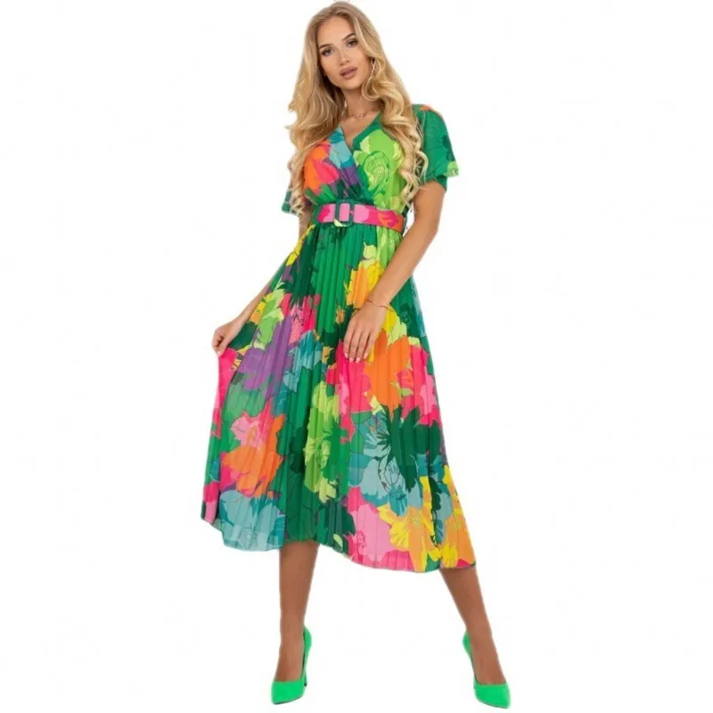2023 Summer Temperament Commuter Dress Fashion Printed V Neck Belt Slim Short Sleeve Pleated Casual Dress Vestidos 2XL
2023 Summer Temperament Commuter Dress Fashion Printed V Neck Belt Slim Short Sleeve Pleated Casual Dress Vestidos 2XL