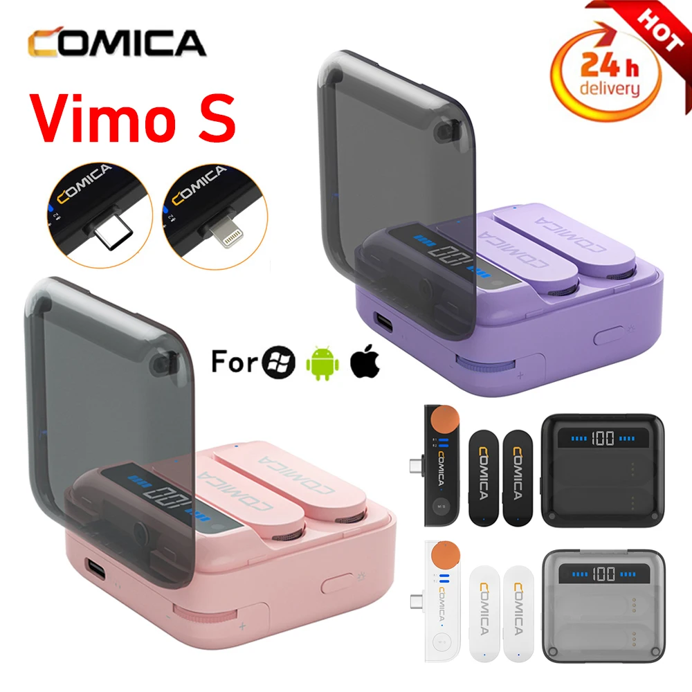 

Comica Vimo S Wireless Lavalier Microphone 2.4G Compact Wireless Lapel Microphone with Charging Case for Iphone Android Phone