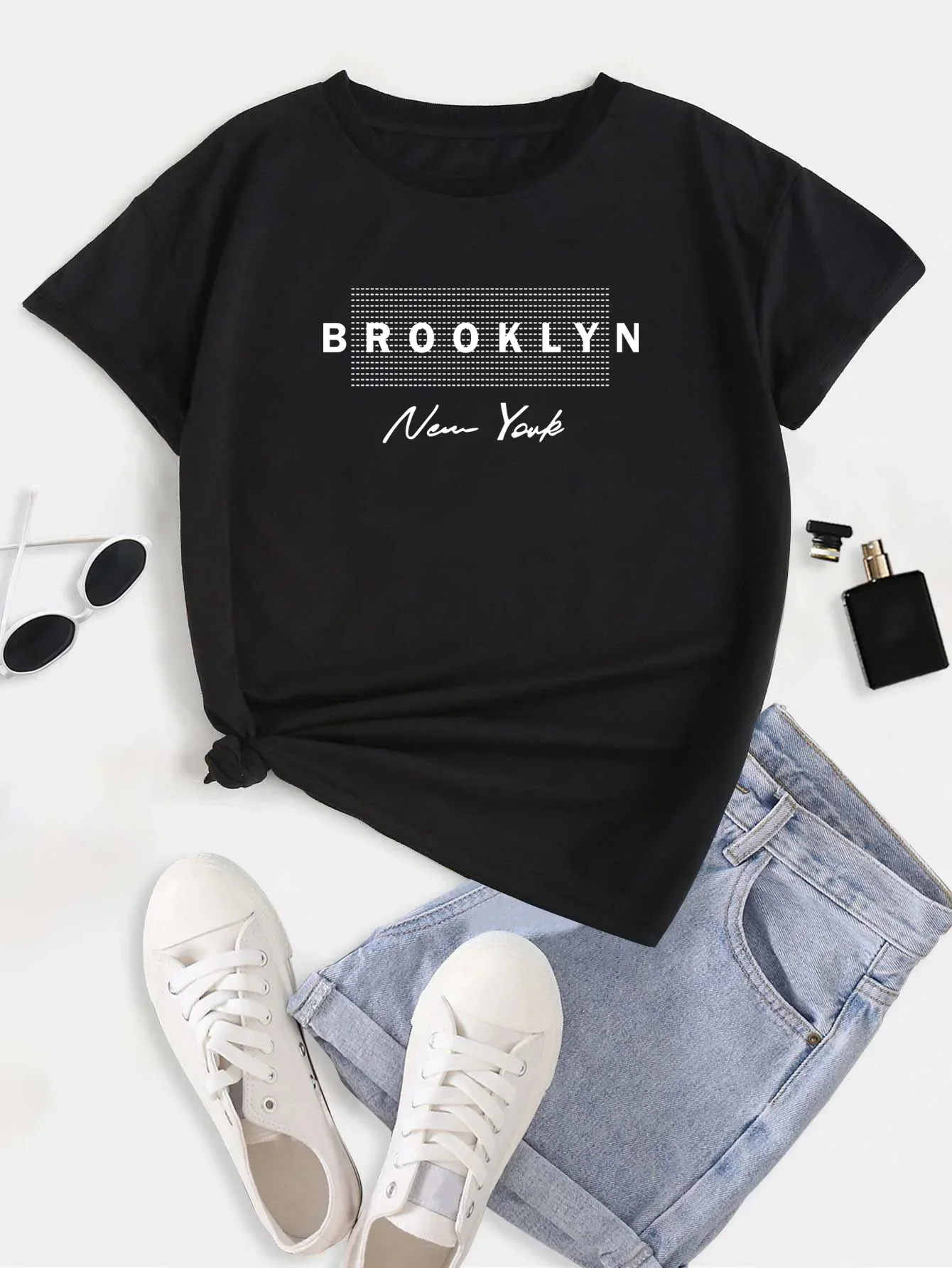 

Футболка с круглым вырезом с принтом Brooklyn, женские повседневные свободные топы, модные летние рубашки с коротким рукавом, женская одежда, модная одежда