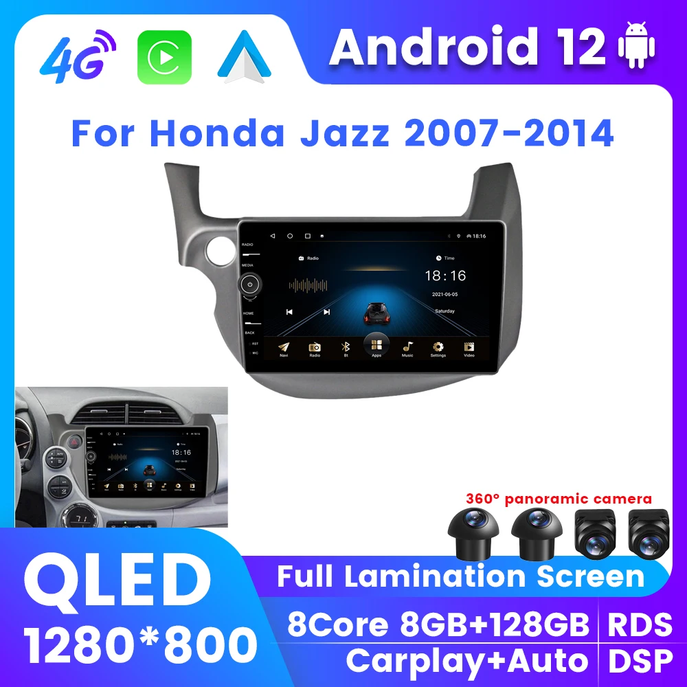 

8G+128G Android 12 Car GPS Stereo For Honda Jazz 2007 2008 2009 - 2014 Navigation Radio Wireless Carplay DSP RDS 2Din All in one