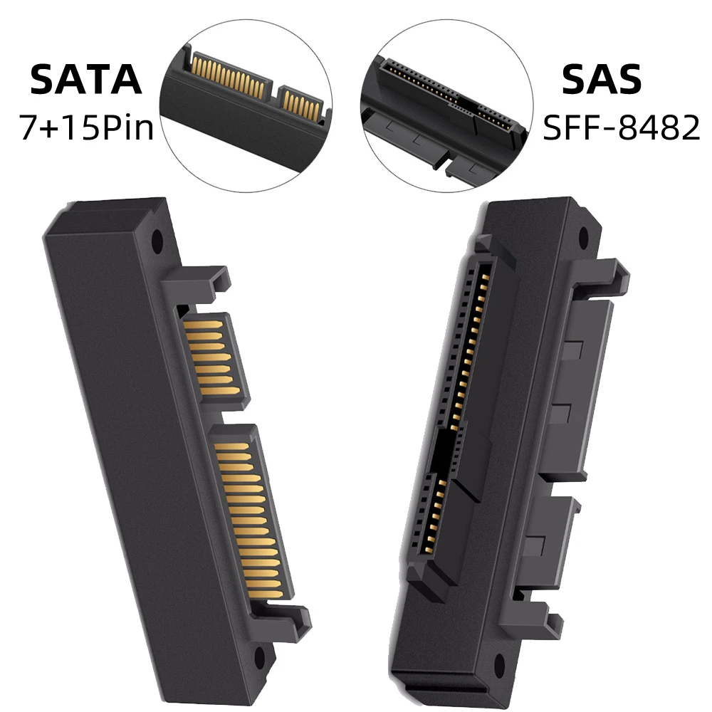 

Nku 90 Degree Angle 22Pin 7+15 SATA to SAS SFF-8482 Converter Adapter Hard Disk Drive SATA to SAS Port Motherboard Raid Card